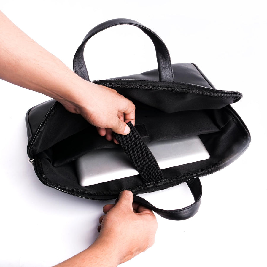 The Founder Ultra Slim Leather Laptop Bag-Black