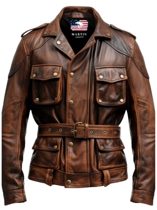 Men Military Style Vintage Leather Jacket