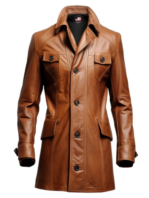 Vintage Brown Women Leather Long Coat