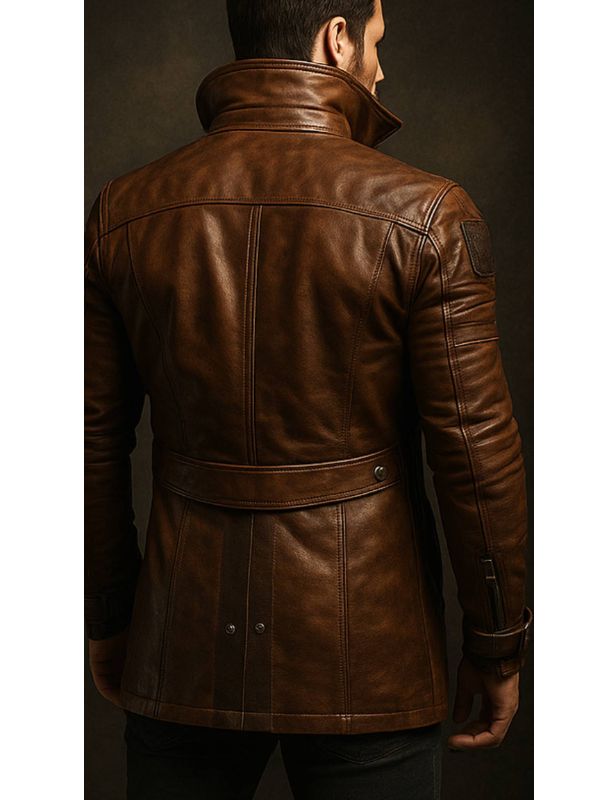 Yahya Leather Brown Long Coat - Men Long Coat Brown