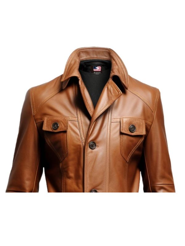 Men Stylish Brown Leather Coat - Men Leather Coat