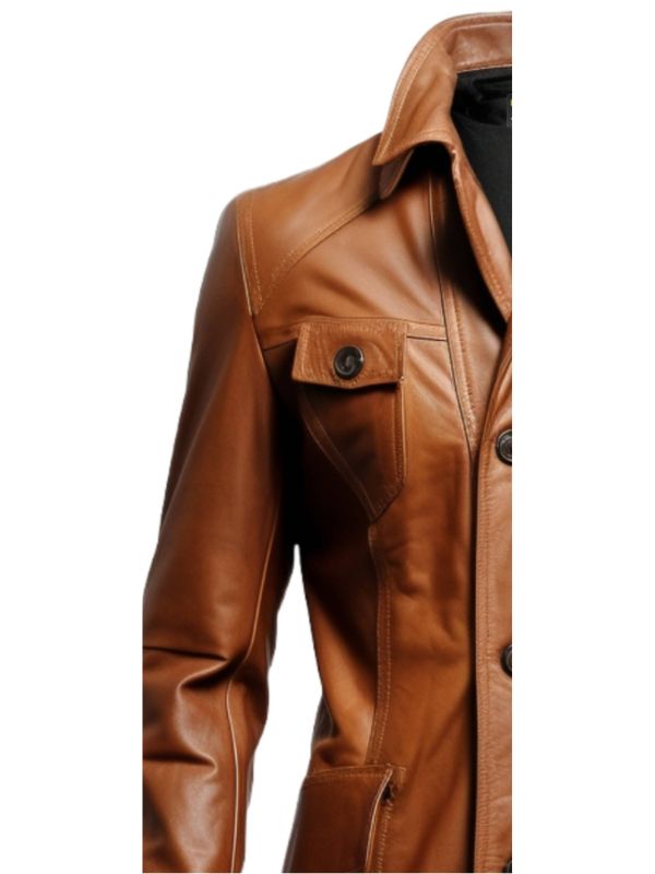 Men Stylish Brown Leather Coat - Men Leather Coat