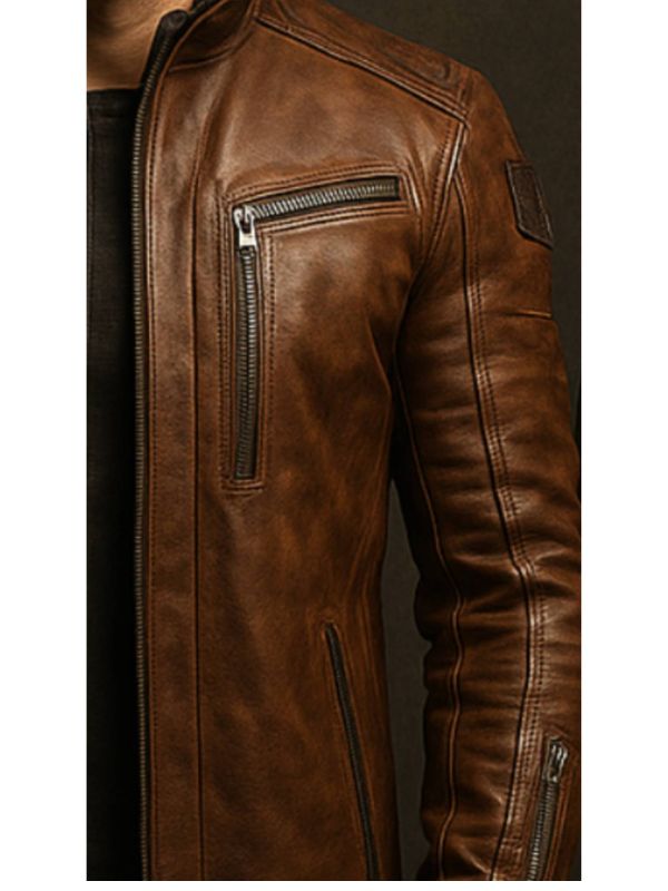 Yahya Leather Brown Long Coat - Men Long Coat Brown