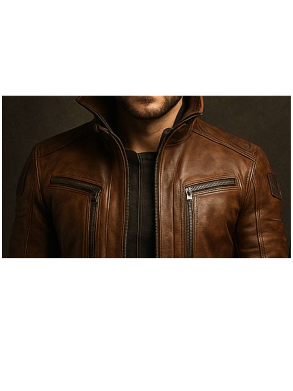 Yahya Leather Brown Long Coat - Men Long Coat Brown