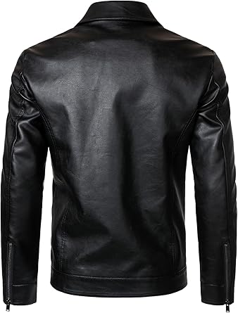 HOOD CREW Mens Leather Jacket Motorcycle Biker Jackets Casual Lightweight Faux Leather Outwear