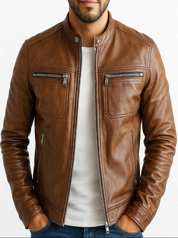 AleX Leather Brown Jacket - Men Leather Jacket Brown