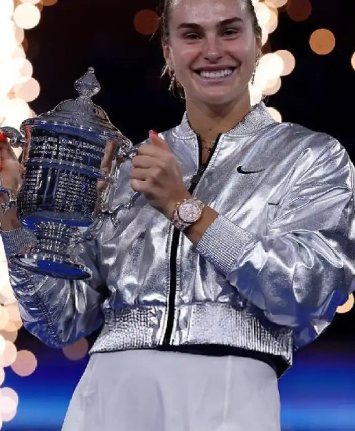 Aryna Sabalenka 2025 US Open Crop Silver Jacket  - Recreated