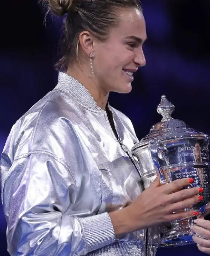 Aryna Sabalenka 2025 US Open Crop Silver Jacket  - Recreated