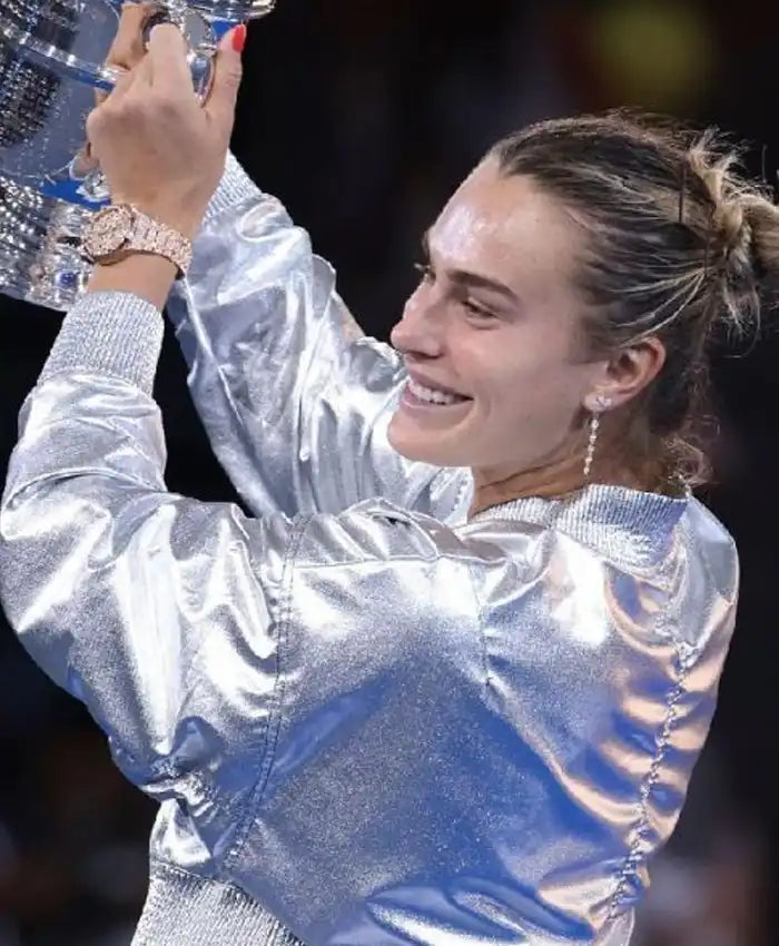 Aryna Sabalenka 2025 US Open Crop Silver Jacket  - Recreated