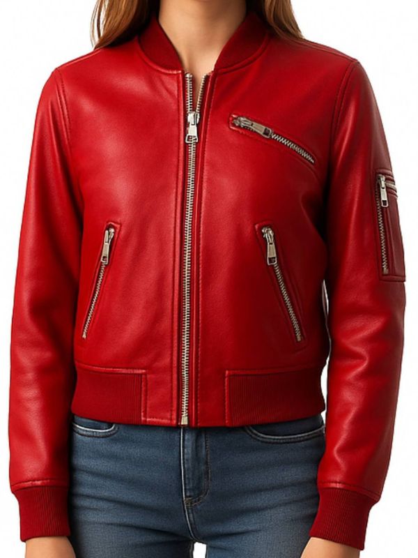 Audrey Leather Red Jacket - Women Leather Jacket Red