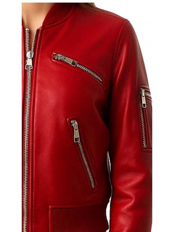 Audrey Leather Red Jacket - Women Leather Jacket Red