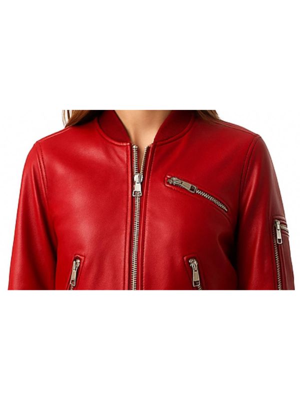 Audrey Leather Red Jacket - Women Leather Jacket Red