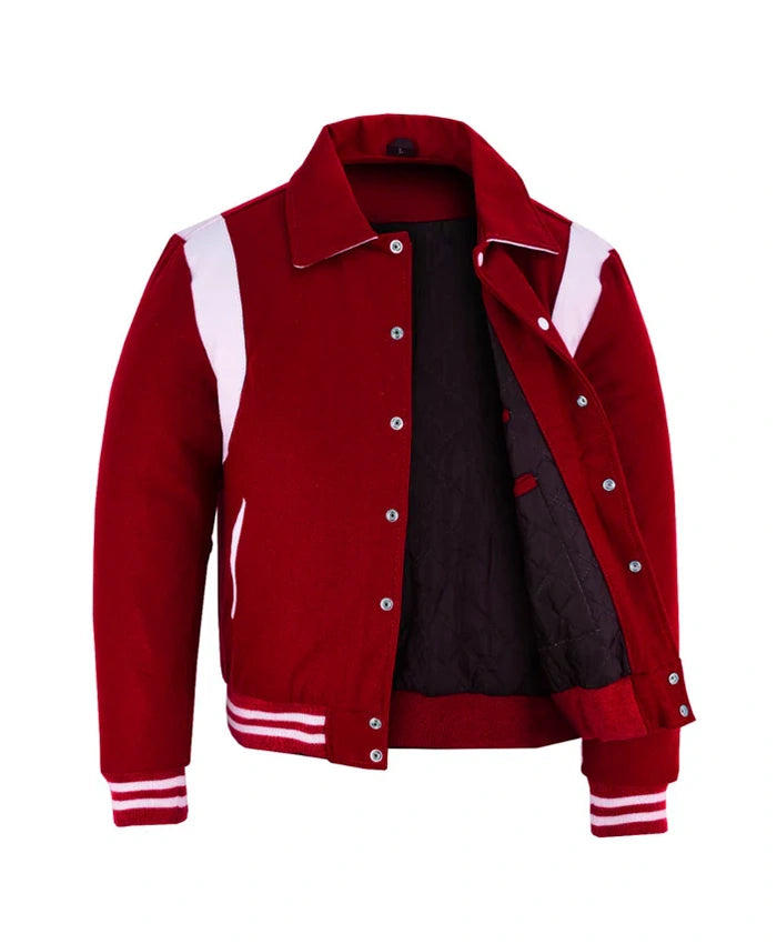 Baseball Red Wool Lettermen Varsity Jacket  - Recreated