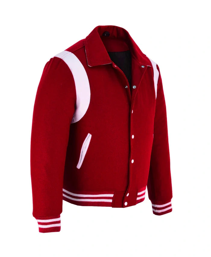Baseball Red Wool Lettermen Varsity Jacket  - Recreated