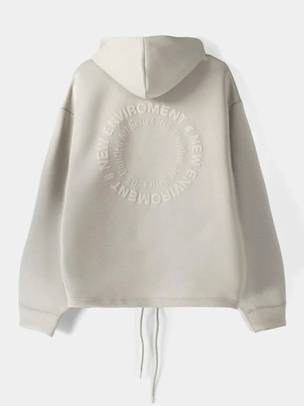 Bershka Zip-Up Slogan Hoodie