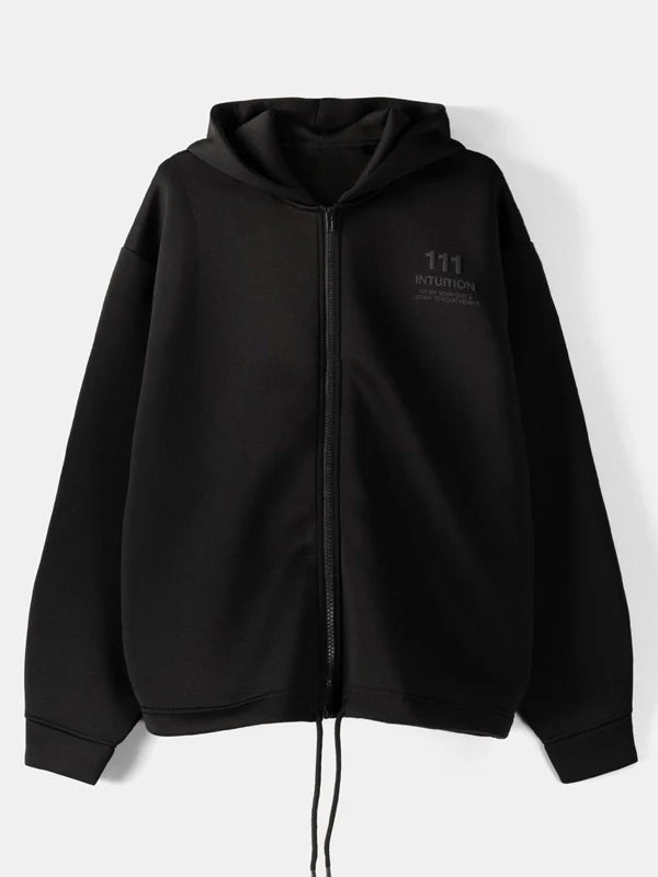 Bershka Zip-Up Slogan Hoodie