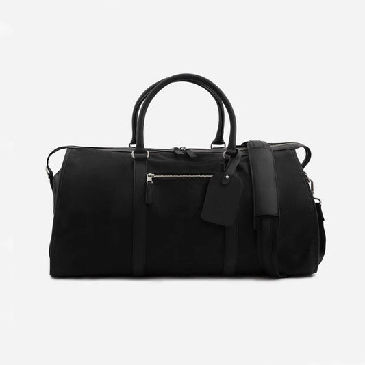 Black Leather Weekender Bag For Travelling
