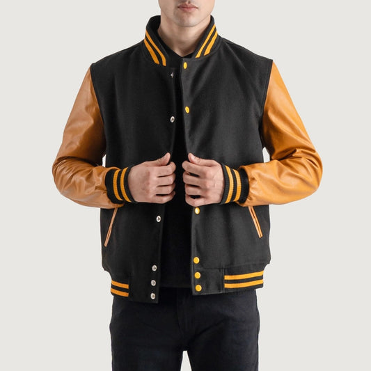 Black and Gold Varsity Letterman Jacket