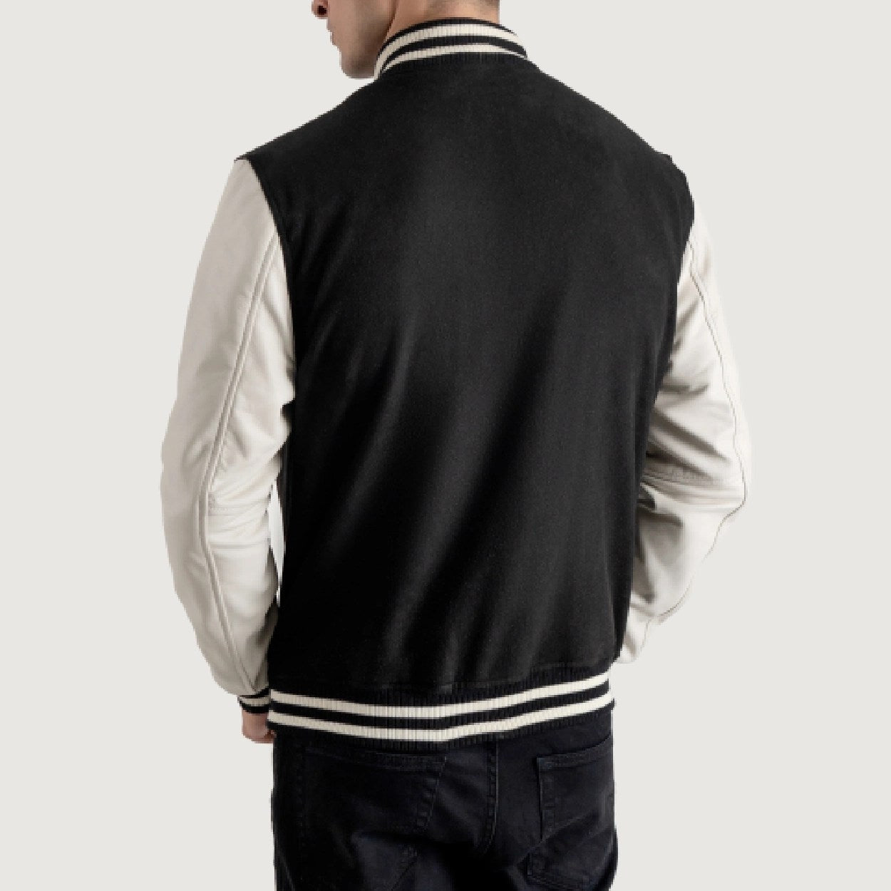 Black and White Wool & Leather Letterman Varsity Jacket