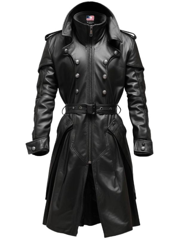 Black Stylish Leather Coat - Hooded Leather Coat