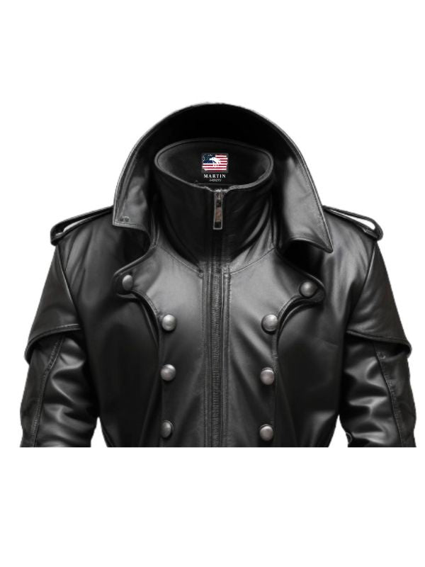 Black Stylish Leather Coat - Hooded Leather Coat