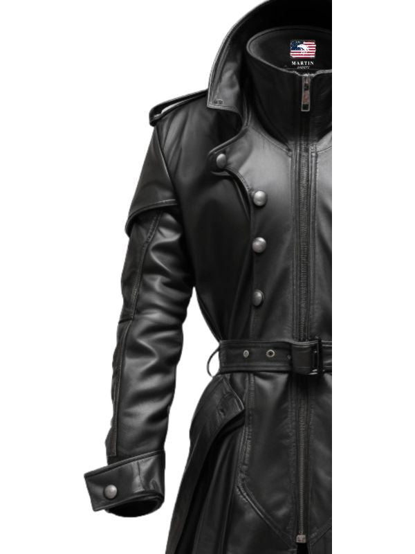 Black Stylish Leather Coat - Hooded Leather Coat