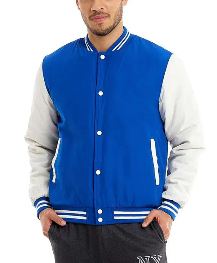 Blue and White Baseball Varsity Jacket  - Recreated