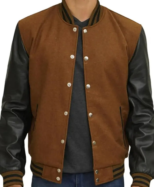 Brown And Black Varsity Jacket  - Recreated