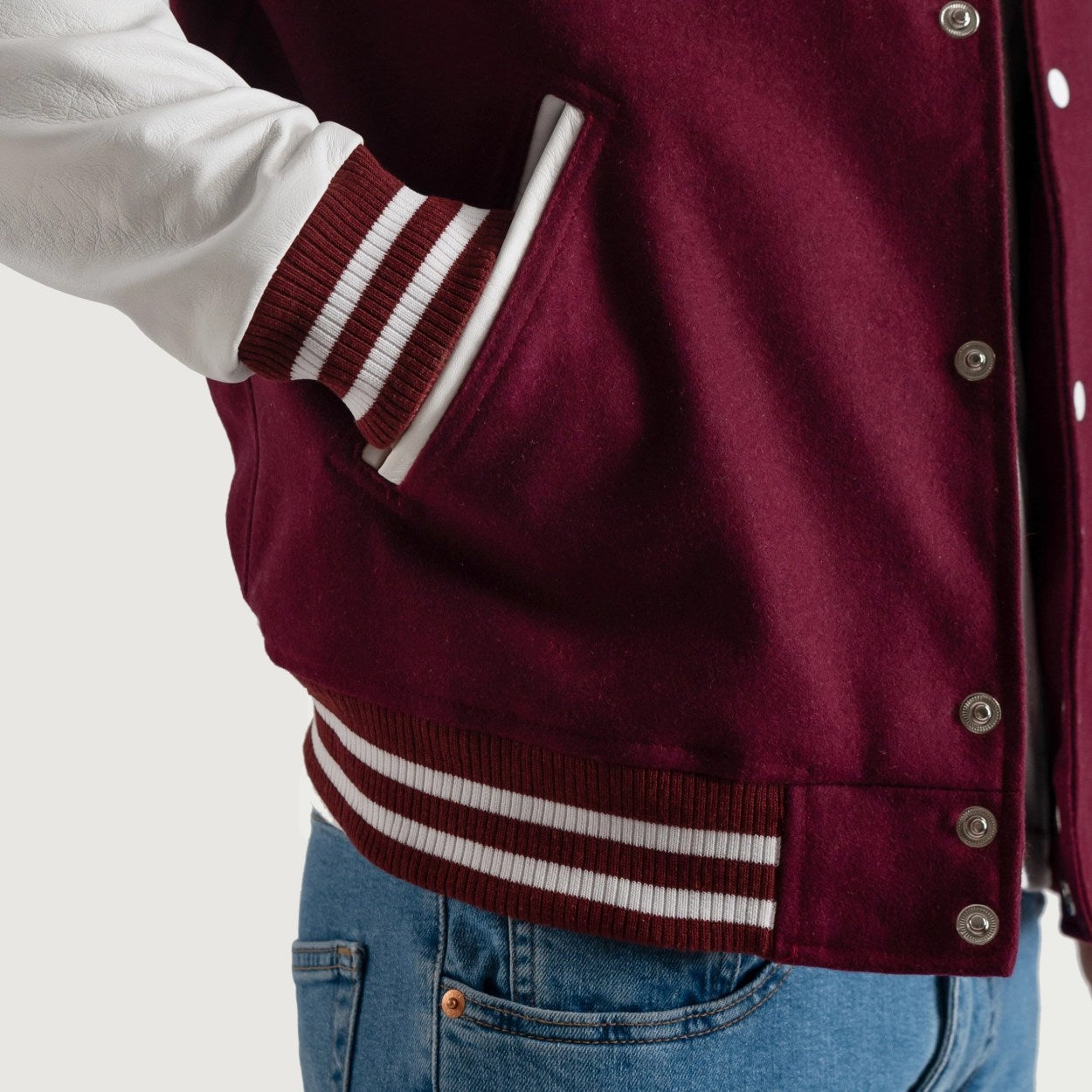 Burgundy Maroon and White Varsity Letterman Jacket