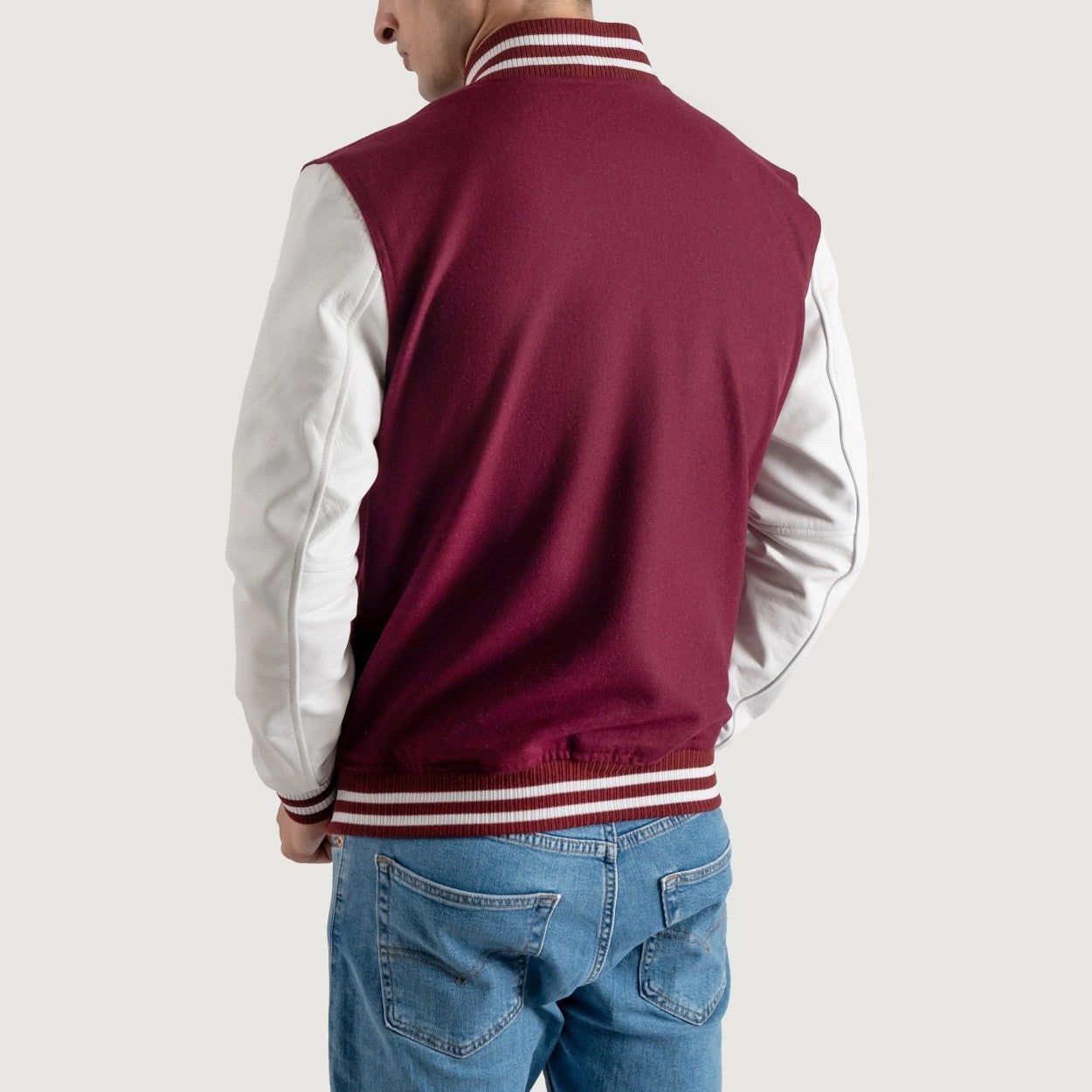 Burgundy Maroon and White Varsity Letterman Jacket