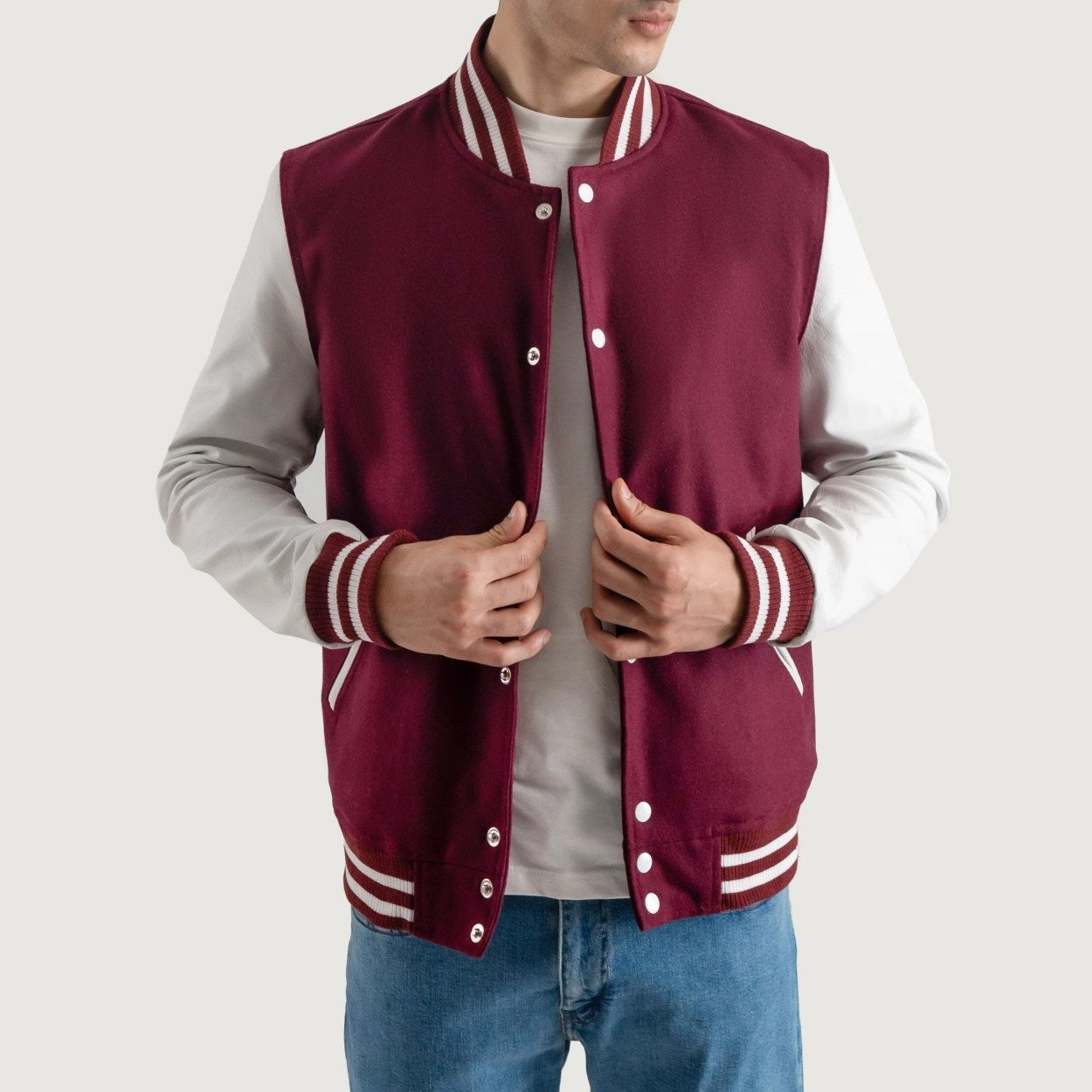 Burgundy Maroon and White Varsity Letterman Jacket