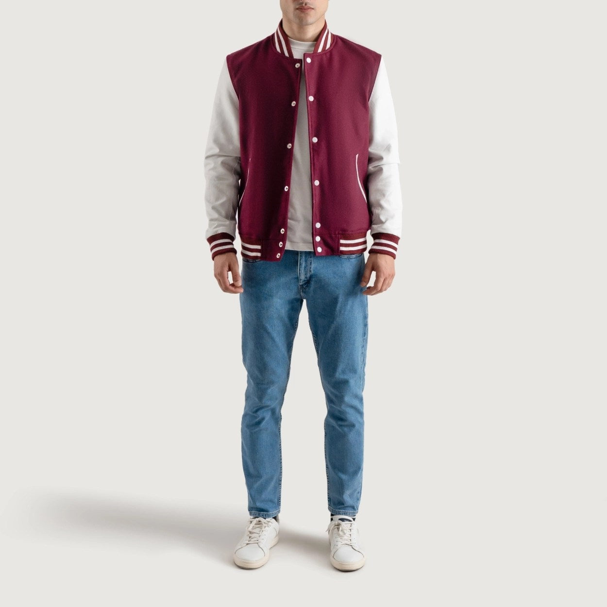 Burgundy Maroon and White Varsity Letterman Jacket