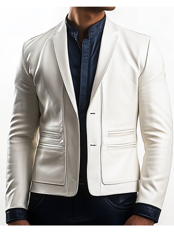Caleb White Leather Blazer - Leather Blazer for Men White