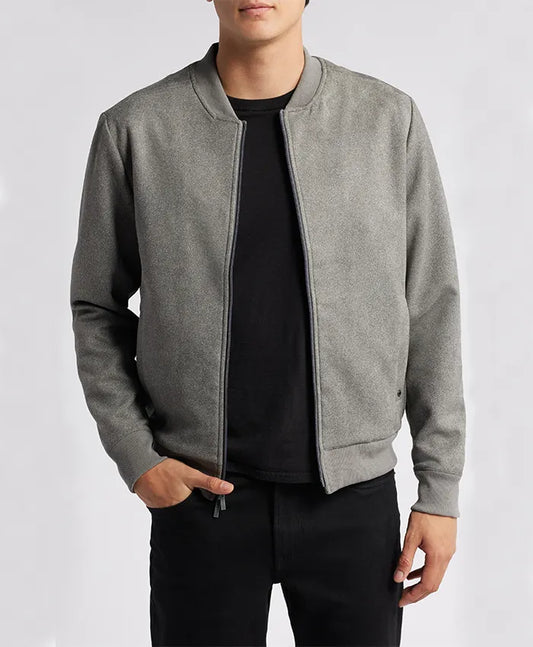 Casual Men’s Suede Grey Bomber Jacket  - Recreated