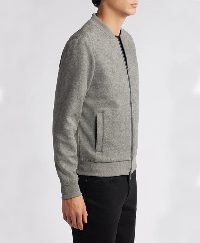 Casual Men’s Suede Grey Bomber Jacket  - Recreated
