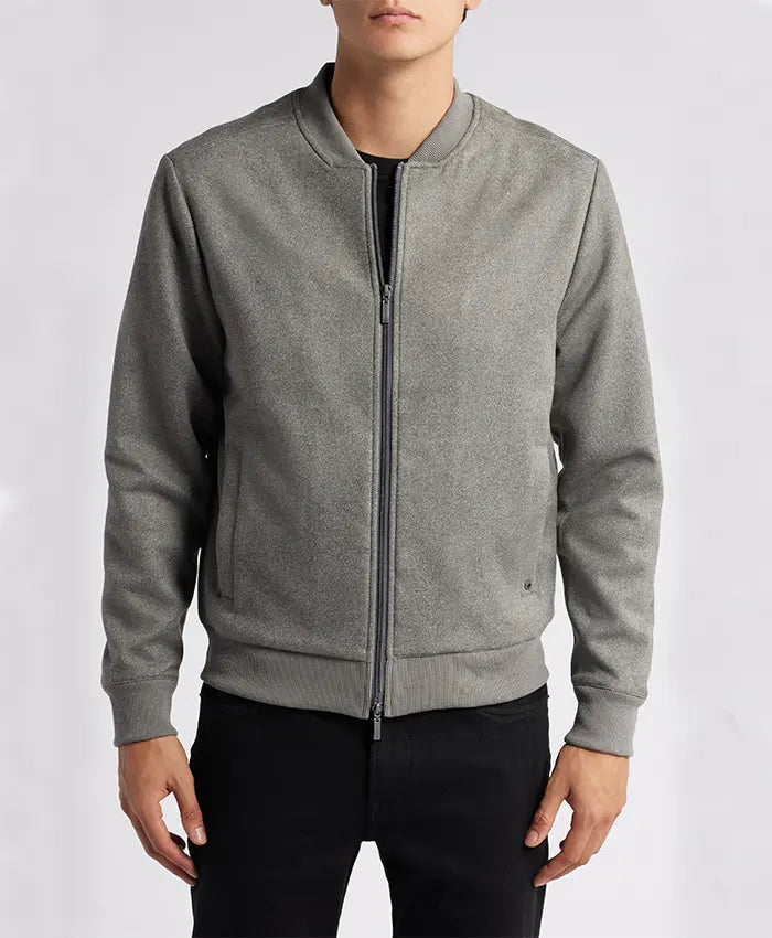 Casual Men’s Suede Grey Bomber Jacket  - Recreated