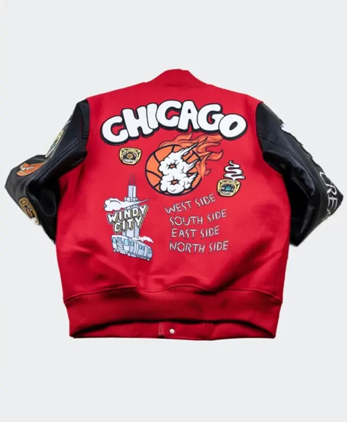 Chicago Windy City Red Varsity Jacket  - Recreated