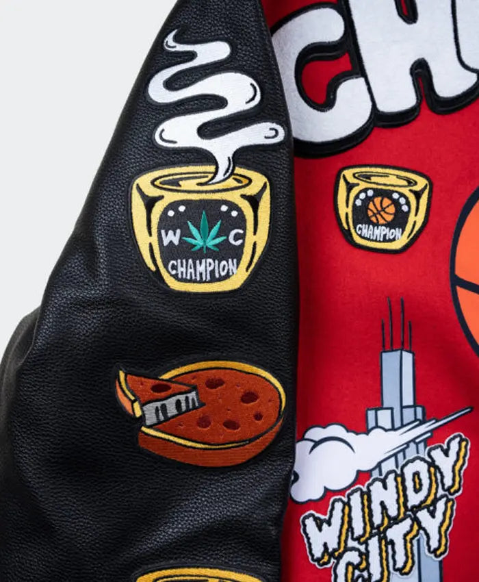 Chicago Windy City Red Varsity Jacket  - Recreated
