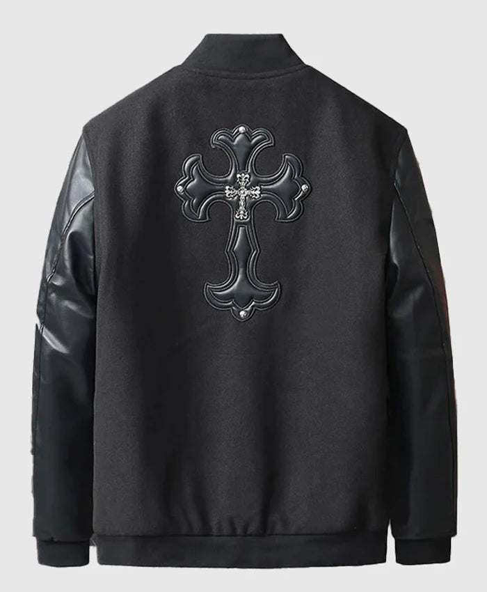 Chrome Cross Black Letterman Jacket  - Recreated