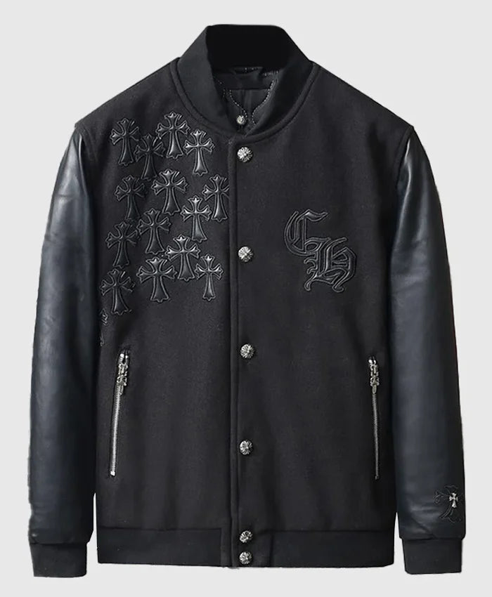 Chrome Cross Black Letterman Jacket  - Recreated