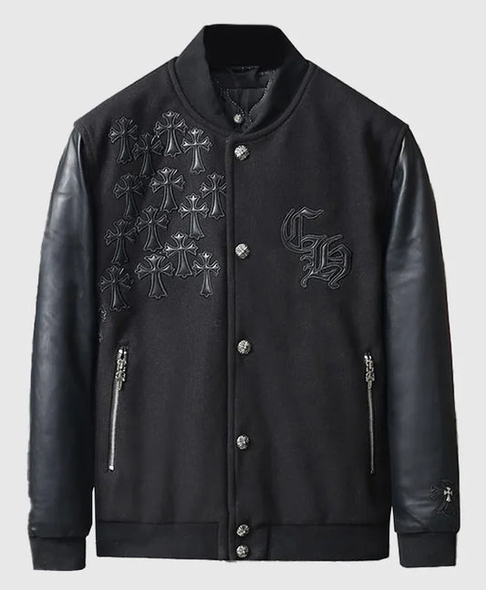 Chrome Cross Black Letterman Jacket  - Recreated