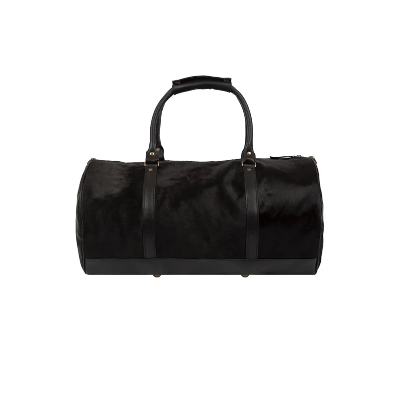 Classic Men’s Black Leather Cowhide Duffle Bag