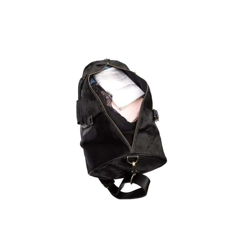Classic Men’s Black Leather Cowhide Duffle Bag