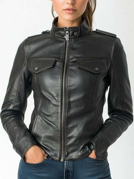 Daisy Leather Black Jacket - Women Leather Jacket Black