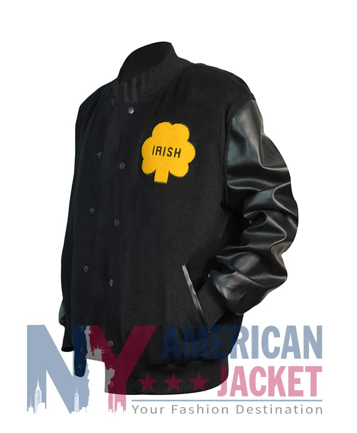 Notre Dame Rudy Irish Black Varsity Bomber Jacket  - Recreated