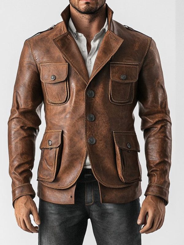 Daniel Distressed Brown Leather Blazer
