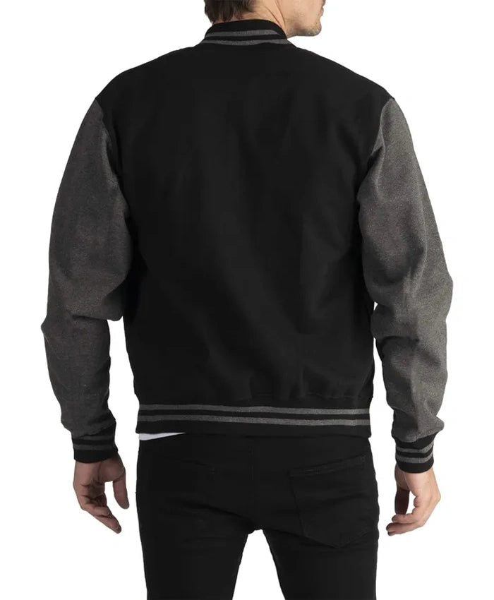 Douglas Men Black Wool Baseball Jacket  - Recreated