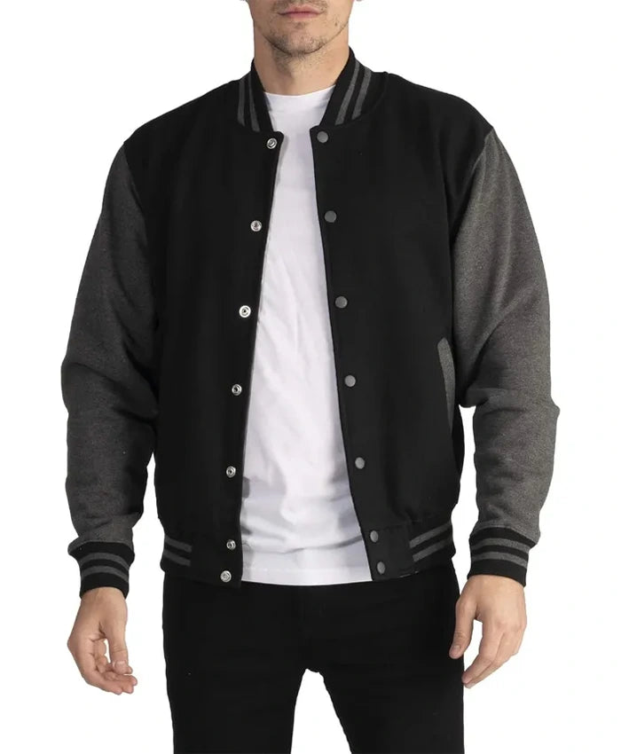 Douglas Men Black Wool Baseball Jacket  - Recreated