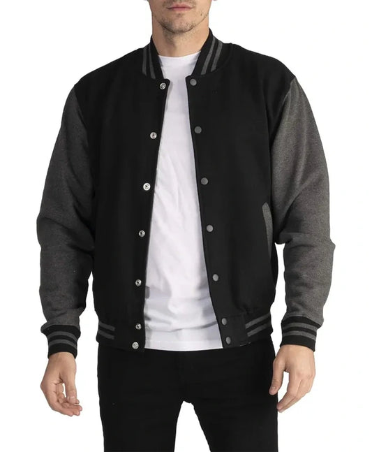 Douglas Men Black Wool Baseball Jacket  - Recreated