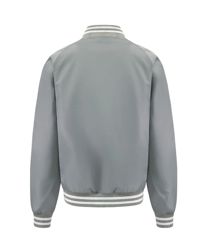 Essential Silver Satin Lettermen Bomber Jacket  - Recreated